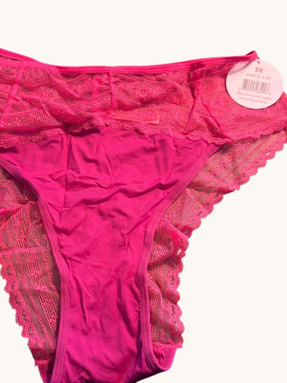 NWT Splendies Hot Pink Lace Panty Size 2X